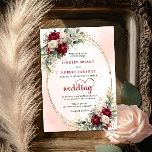 Convite de Casamento Floral Boho Bordeaux Sofistic