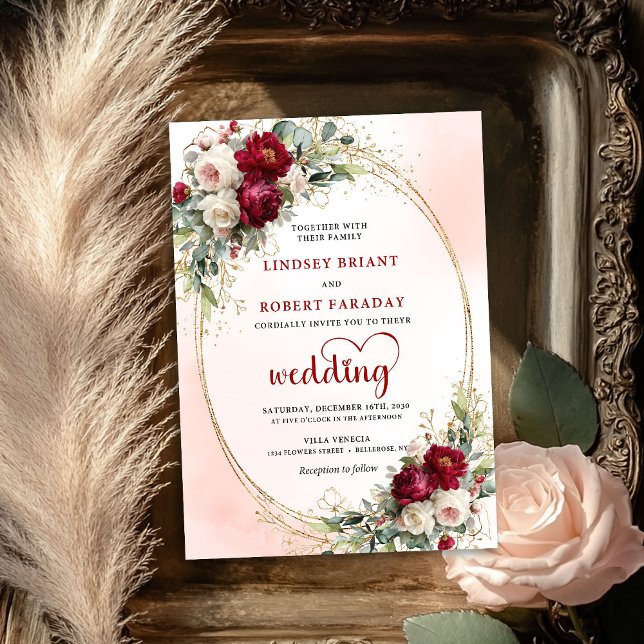 Convite de Casamento Floral Boho Burgundy Blush (Burgundy Blush Floral Boho Wedding Invitation)