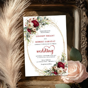 Convite de Casamento Floral Boho Burgundy Elegante