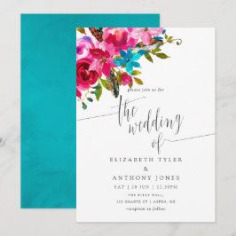 Convite de Casamento Floral Boho Chic Aquarela Ros