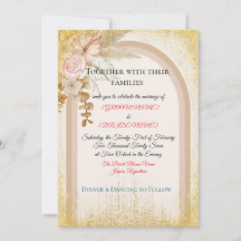 Convite de Casamento Floral Boho com Faíscas Doura