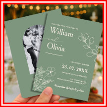 Convite de Casamento Floral Boho com Foto e Verde