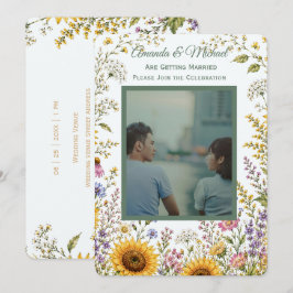 Convite de Casamento Floral Boho com Foto Personal