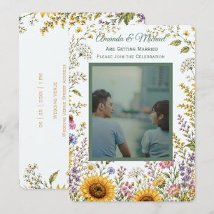 Convite de Casamento Floral Boho com Foto Personal