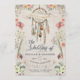 Convite de Casamento Floral Boho Dream Catcher