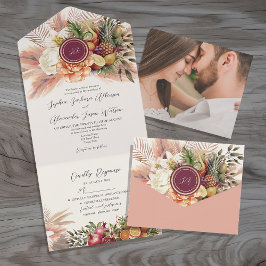 Convite de Casamento Floral Boho Frutas Tudo Em Um