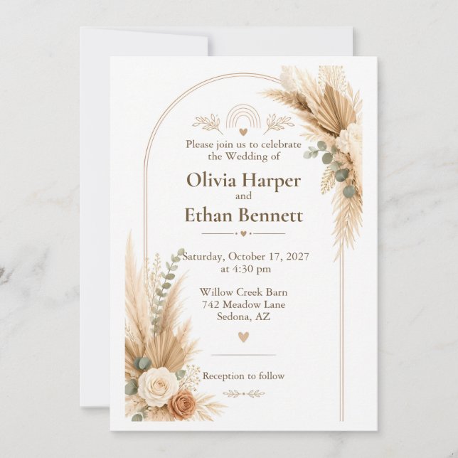 Convite de Casamento Floral Boho Hippie (Frente)
