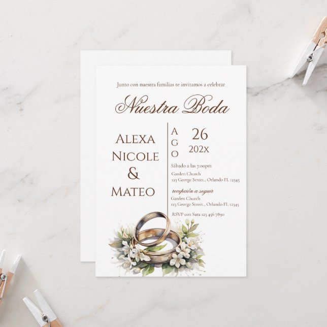 Convite de casamento Floral Boho Invitación (Frente/Verso In Situ)