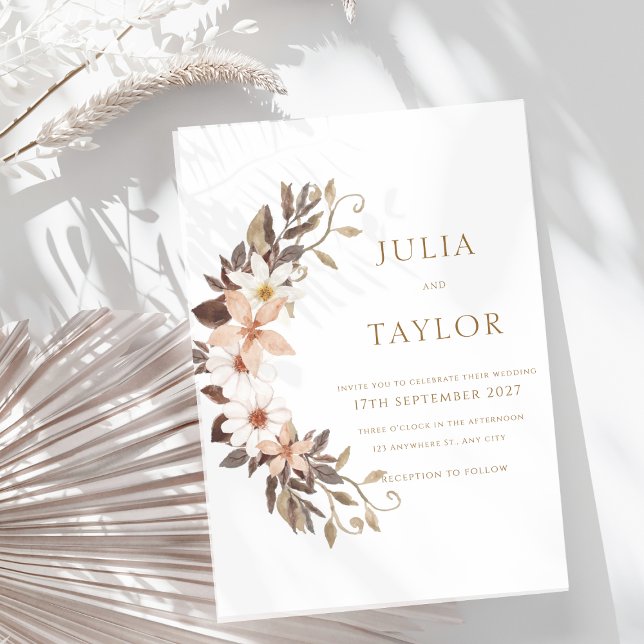 Convite de Casamento Floral Boho Marrom (Criador carregado)
