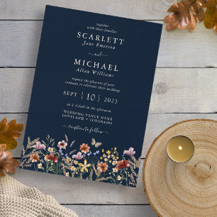 Convite de Casamento Floral Boho Navy
