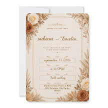 Convite de Casamento Floral Boho Neutro Rústico