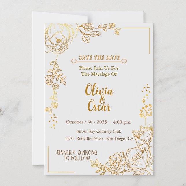 Convite de Casamento Floral Boho Neutro Rústico (Frente)