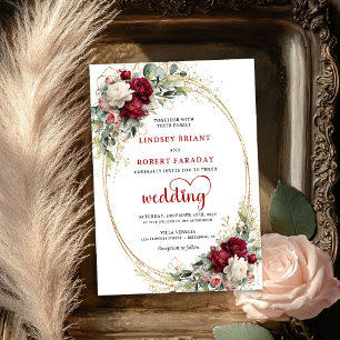 Convite de Casamento Floral Boho Refined Burgundy