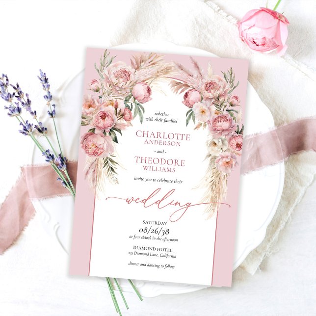 Convite de Casamento Floral Boho Romântico com Ros (Criador carregado)