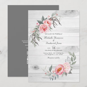 Convite de Casamento Floral Boho Rosa Rústico com