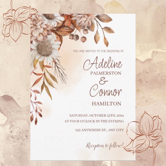 Convite de Casamento Floral Boho Rústico de Outono (Criador carregado)