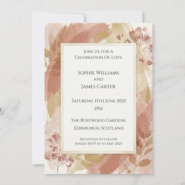 Convite de Casamento Floral Boho Terracota (Frente)