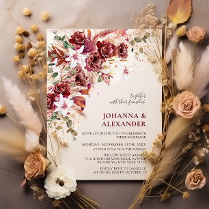 Convite de Casamento Floral Boho Terracota Bege Bo