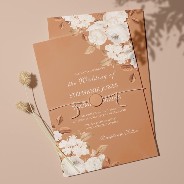 Convite de Casamento Floral Boho Terracota Elegant (Criador carregado)