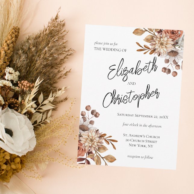 Convite de Casamento Floral Boho Terracota Marrom (Criador carregado)