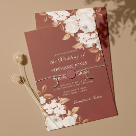 Convite de Casamento Floral Boho Terracota Moderno