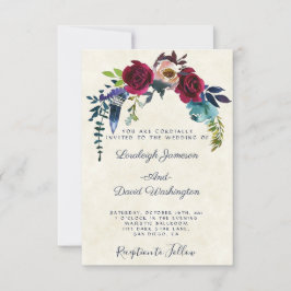 Convite de casamento floral boho vermelho