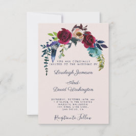 Convite de casamento floral boho vermelho