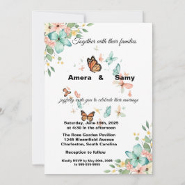 Convite de Casamento Floral Borboleta Aquarela Ele