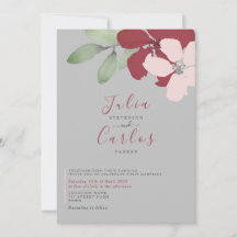 Convite de Casamento Floral Bordô Minimalista