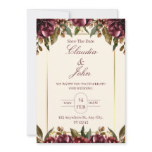 Convite de Casamento Floral Borgonha