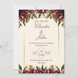 Convite de Casamento Floral Borgonha