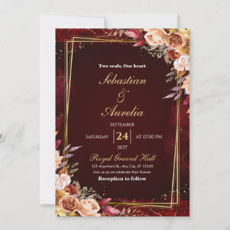 Convite de Casamento Floral Borgonha Aquarela em D