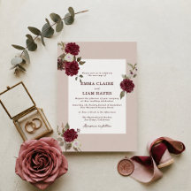 Convite de Casamento Floral Borgonha de Outono