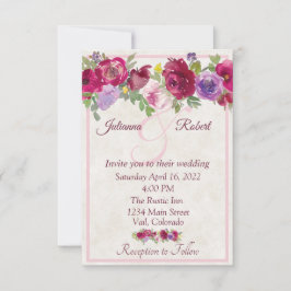 Convite de casamento floral borgonha e roxo orçame