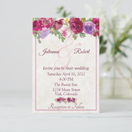 Convite de casamento floral borgonha e roxo orçame