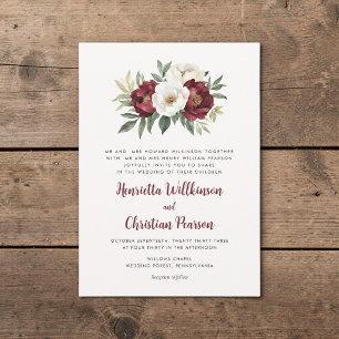 Convite de Casamento Floral Borgonha em Script