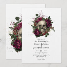 Convite de Casamento Floral Borgonha Halloween Gót