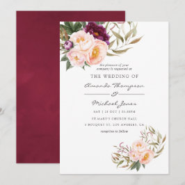 Convite de Casamento Floral Borgonha - Marsala e P