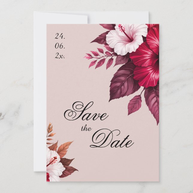 Convite de Casamento Floral Borgonha Salve a Data (Frente)
