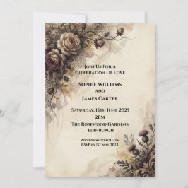 Convite de Casamento Floral Borgonha Vintage