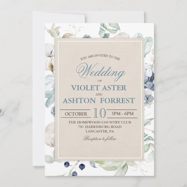 Convite de Casamento Floral Botânico de Inverno (Frente)