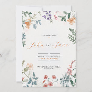 Convite de Casamento Floral Botânico Elegante T