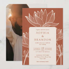 Convite de Casamento Floral Botânico em Terracota