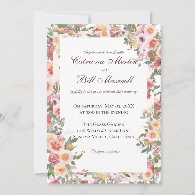 Convite de Casamento Floral Botânico Encantador (Frente)