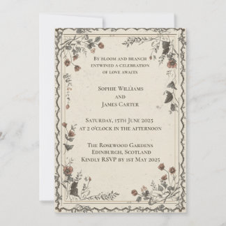 Convite de Casamento Floral Botânico Escocês Creme