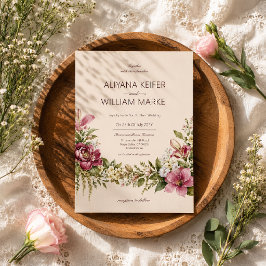 Convite de Casamento Floral Botânico Oliva Românti