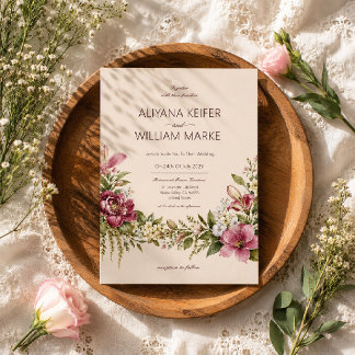 Convite de Casamento Floral Botânico Oliva Românti