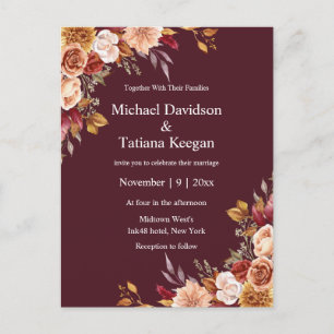 Convite de Casamento Floral Botânico Outono Temper