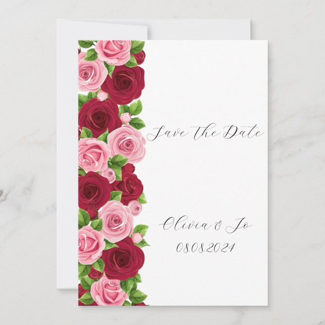 Convite de casamento floral botânico rosa (Frente)