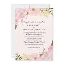 Convite de Casamento Floral Botânico Rosa Corado